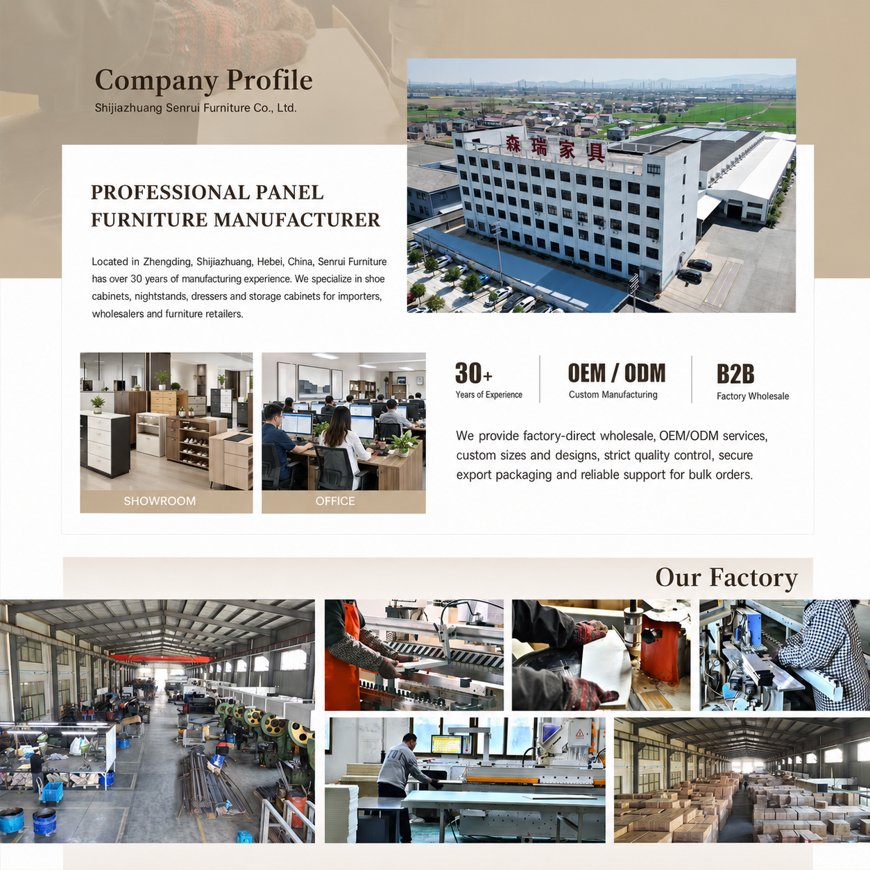 Senrui Furniture company profile, showroom, office and factory production